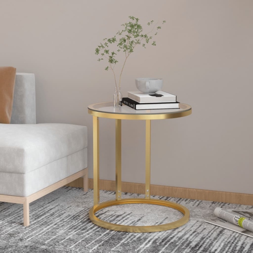 VIDAXL  Side Table Gold And Transparent 45 Cm Tempered Glass