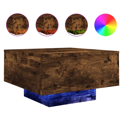 vidaXL Coffee Table with LED Lights Smoked Oak 55x55x31 cm