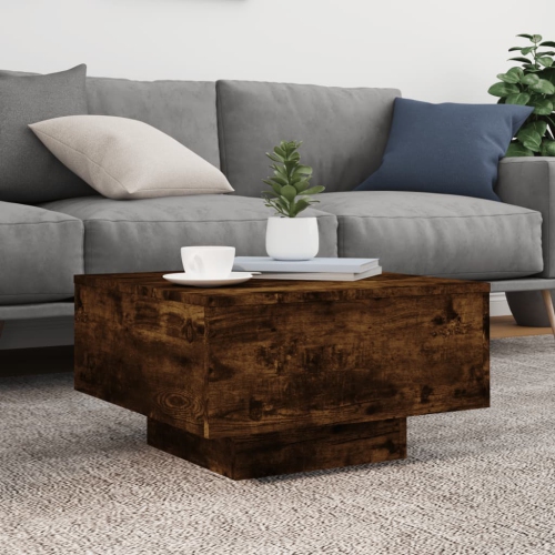 vidaXL Coffee Table with LED Lights Smoked Oak 55x55x31 cm