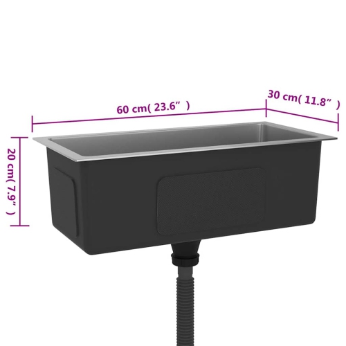 vidaXL 23.6-inch Kitchen Sink with Strainer, Top-Mount Sink Single Bowl, Silver Stainless Steel