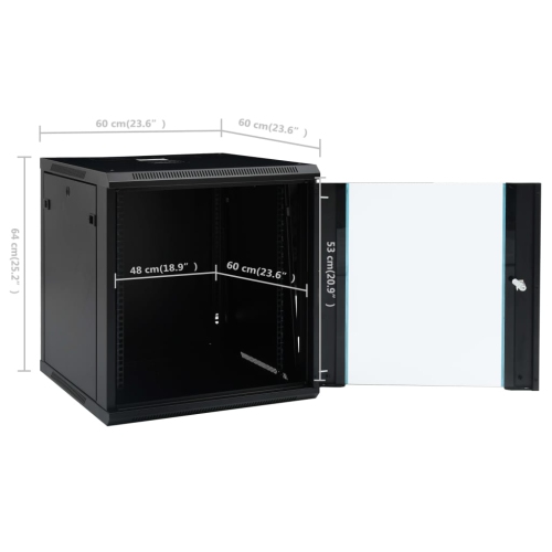 vidaXL 12U Wall Mounted Network Cabinet 19 IP20 600x600x640 mm