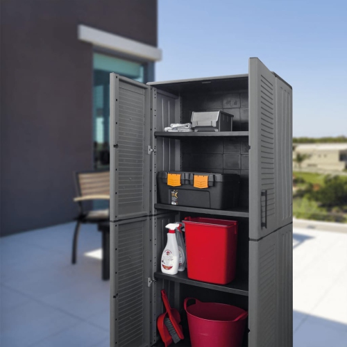 vidaXL Garden Storage Cabinet Grey and Black 68x37x163 cm PP