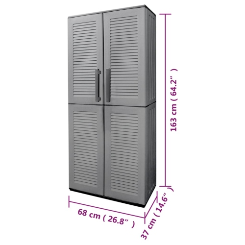 vidaXL Garden Storage Cabinet Grey and Black 68x37x163 cm PP