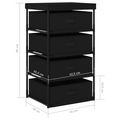 vidaXL Storage Rack with 4 Fabric Baskets Steel Black