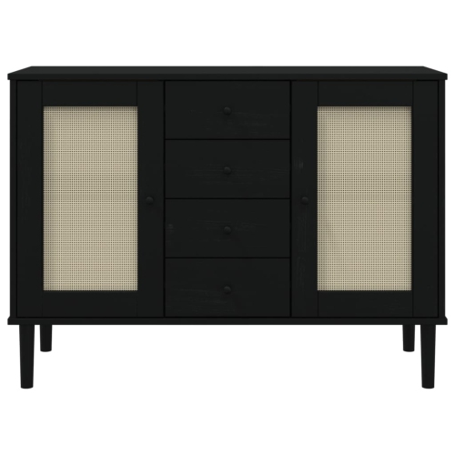 vidaXL Sideboard SENJA Rattan Look Black 112x40x80 cm Solid Wood Pine