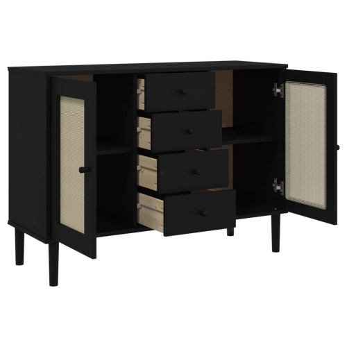 vidaXL Sideboard SENJA Rattan Look Black 112x40x80 cm Solid Wood Pine