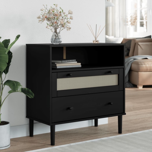 vidaXL Sideboard SENJA Rattan Look Black 80x40x80 cm Solid Wood Pine