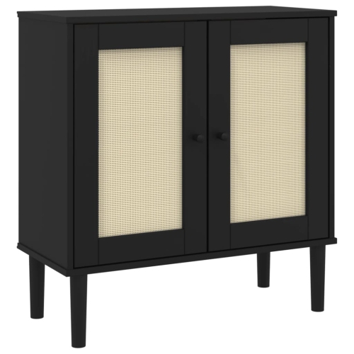 VIDAXL  Sideboard Senja Rattan Look 80X35X80 Cm Solid Wood Pine In Black