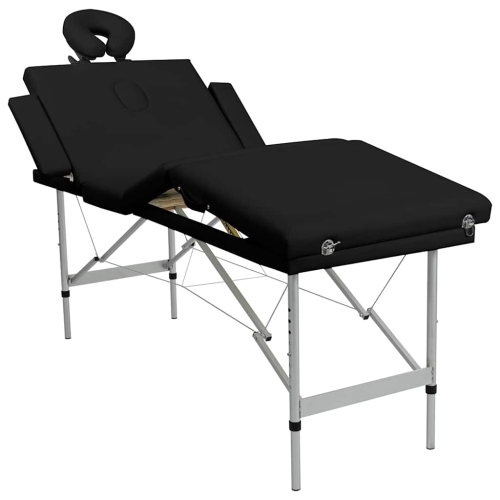 vidaXL Black Foldable Massage Table 4 Zones with Aluminium Frame
