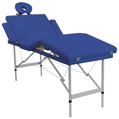 Table de massage pliable bleue à 4 zones avec cadre en aluminium