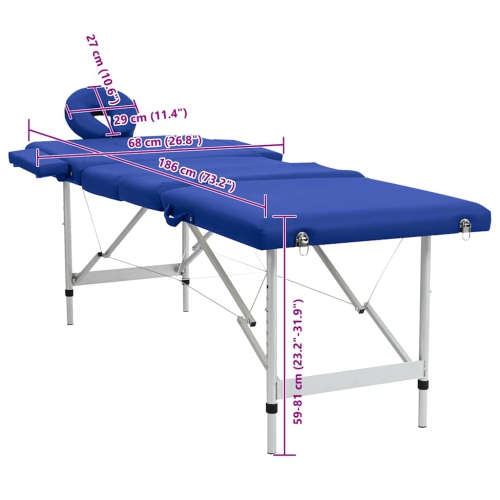 Table de massage pliable bleue à 4 zones avec cadre en aluminium