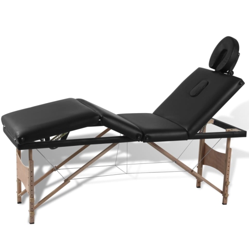 VIDAXL  Black Foldable Massage Table 4 Zones With Wooden Frame