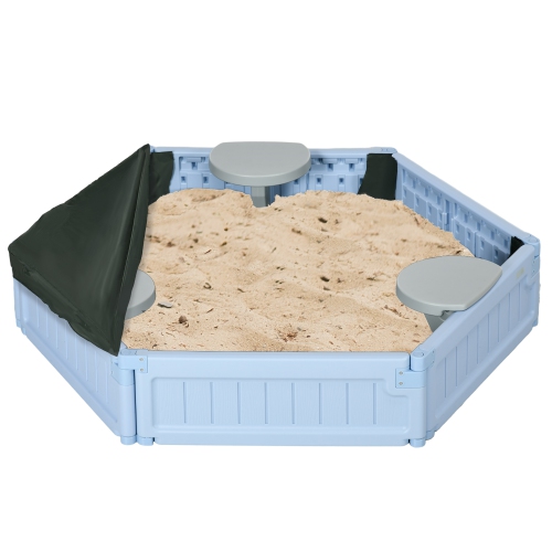 Bac à sable pour enfants Outsunny DIY avec couvercle étanche Oxford, station de jeu Sand avec doublure en tissu pour enfants, pour 3-12 ans, cour int