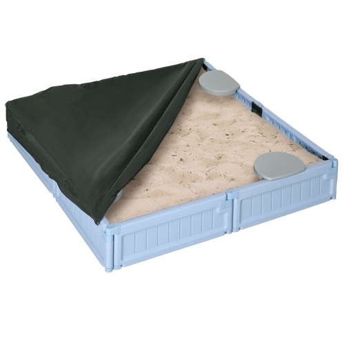 Outsunny DIY Kids Sandbox with Waterproof Oxford Cover, Sand Playset Station with Bottom Fabric Liner, for 3-12 Years Old, Outdoor Indoor Backyard, L