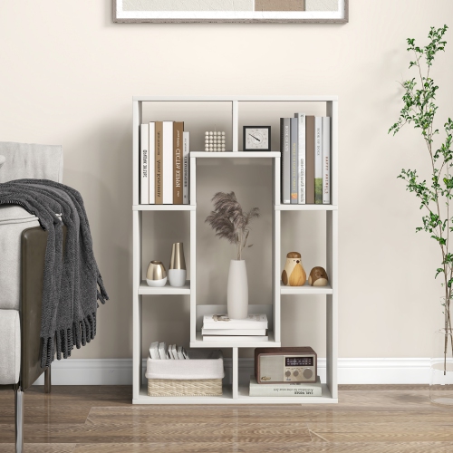 Costway 7-Cube Geometric Bookshelf with Anti-Toppling Device Modern Open Bookcase