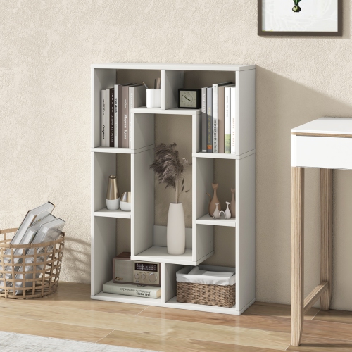 Costway 7-Cube Geometric Bookshelf with Anti-Toppling Device Modern Open Bookcase