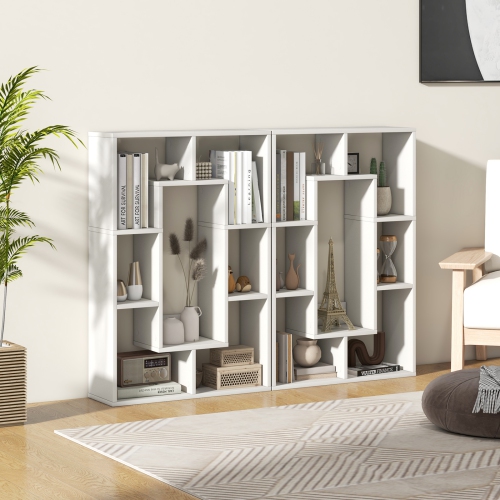 Costway 7-Cube Geometric Bookshelf with Anti-Toppling Device Modern Open Bookcase