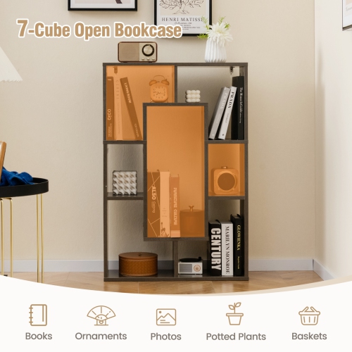 Costway 7-Cube Geometric Bookshelf with Anti-Toppling Device Modern Open Bookcase