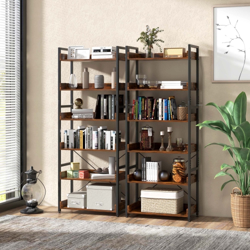 Costway 2 PCS 6-Tier Bookshelf Open Display Shelves Storage Rack Metal Frame with 4 Hooks