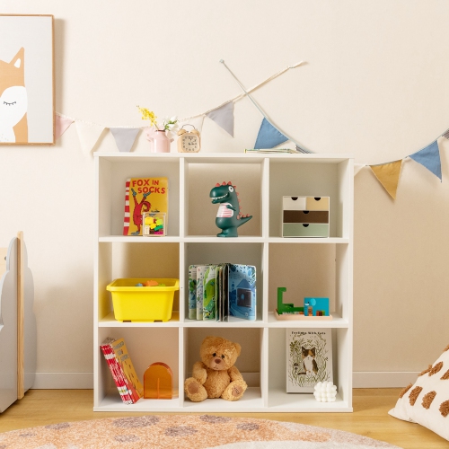 Meuble de rangement de jouets à 9 cubes en bois pour enfants avec bibliothèque de Costway