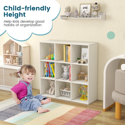 Meuble de rangement de jouets à 9 cubes en bois pour enfants avec bibliothèque de Costway