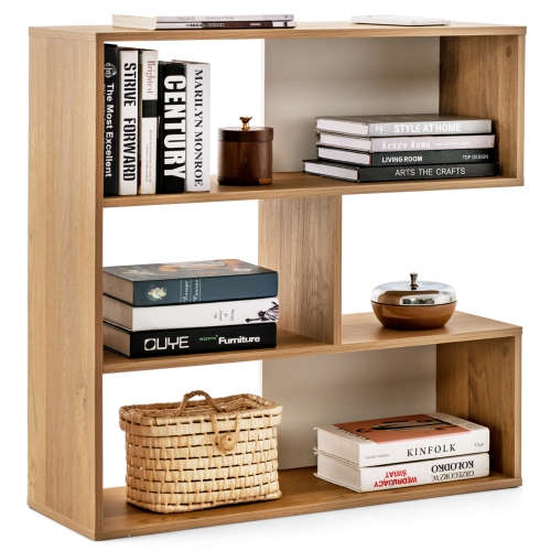 COSTWAY  3-Shelf Concave/convex Bookshelf Room Organizer With Anti-Toppling Device Freestanding