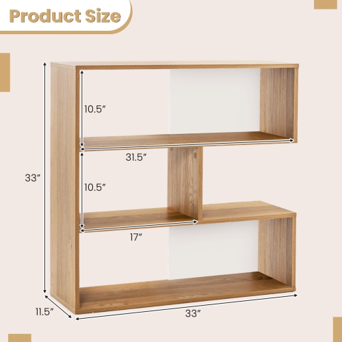 Costway 3-Shelf Concave/Convex Bookshelf Room Organizer with Anti-Toppling Device Freestanding