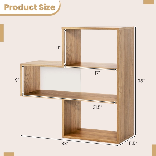 Costway 3-Shelf Concave/Convex Bookshelf Room Organizer with Anti-Toppling Device Freestanding
