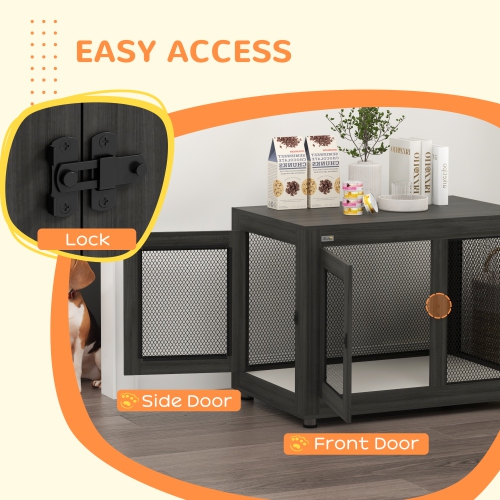 PawHut – Meuble pour cage de chien 37 po avec coussin, table de bout intérieur en forme de chenil avec 2 portes, pour gros chiens, noir
