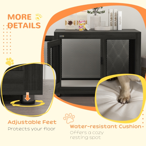 PawHut – Meuble pour cage de chien 37 po avec coussin, table de bout intérieur en forme de chenil avec 2 portes, pour gros chiens, noir