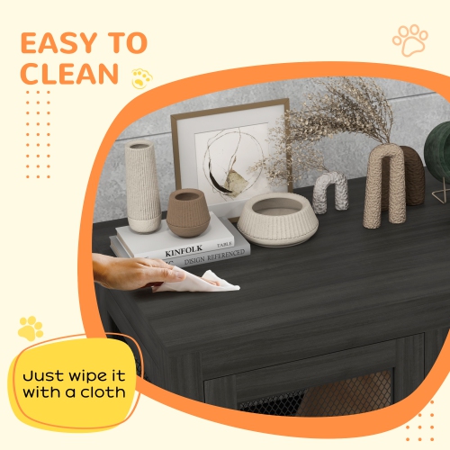 PawHut – Meuble pour cage de chien 37 po avec coussin, table de bout intérieur en forme de chenil avec 2 portes, pour gros chiens, noir