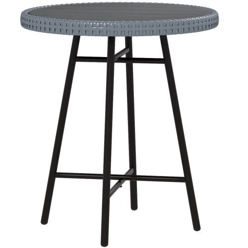 Outsunny 19.7" Patio Wicker End Table, Outdoor PE Rattan Side Table with Plastic Wood Table Top, X-Shape Support for Backyard, Garden, Balcony, Grey