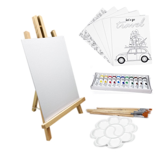 Artistic Creations Complete 25 Piece Tabletop Wood Easel Set with