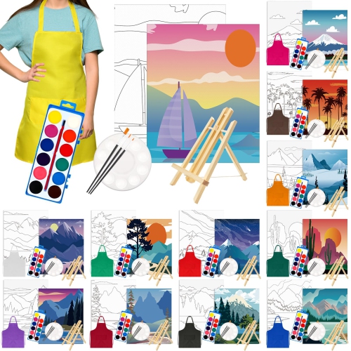 Artistic Delight PrePainted Canvas Painting Kit 12 Sets of 8'' x 10'' PreDrawn Canvases with