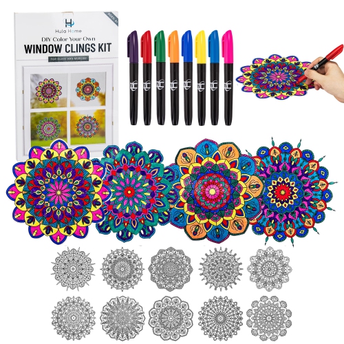ZenArt Mandala Window Cling Kit DIY Stained Glass with Markers, 10