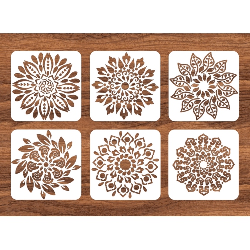 ZenCraft Mandala Stencil Set - 6 Large Reusable Templates for DIY Floral  Dot Painting on Wood, Walls, Tiles, Fabric, and More (8x8)