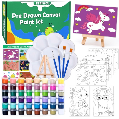 Artistic Adventures: Pre-Drawn Canvas Set - 8 Packs of Pre-Printed Acrylic  Painting Kit for Kids (Ages 8-12) - 5x7 inch Canvas with 48 Paints, 4  Brushes, and 2 Easels - Perfect for