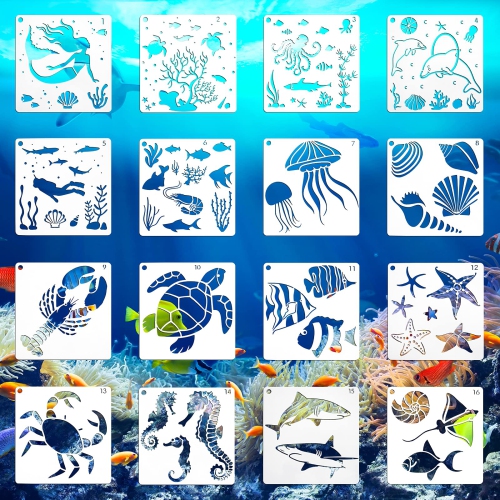 Sea Creature Stencils - 16 Reusable Templates for DIY Painting on Wood ...