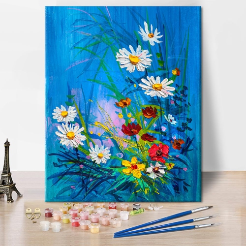 Flower Bliss Paint by Numbers Kit Easy DIY Adult Floral Painting Set with Acrylic Paints Canvas and Brushes Relaxing Home Decor Activity for