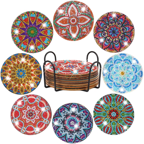 Diamond Dot Coaster Kit - 8 Pcs Painting Coasters with Holder for DIY  Mandala Crafts. Perfect for Beginners, Adults, and Kids.