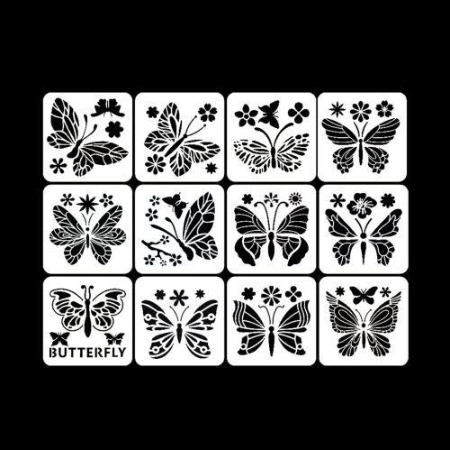 FlutterArt 12 Piece Butterfly Stencil Set Reusable Templates for