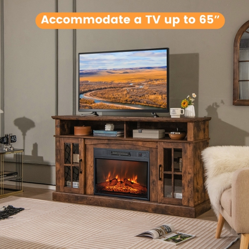 Costway 58" Fireplace TV Stand W/ 1400W Electric Fireplace for TVs up to 65 Inches