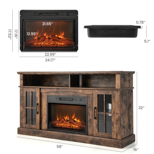 Costway 58" Fireplace TV Stand W/ 1400W Electric Fireplace for TVs up to 65 Inches
