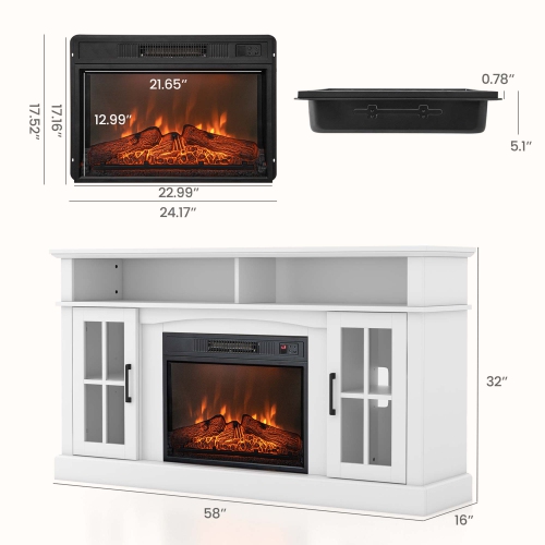 Costway 58" Fireplace TV Stand W/ 1400W Electric Fireplace for TVs up to 65 Inches