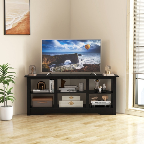 Costway 58" TV Stand with 6 Open Storage Shelves Shelf for 18 inch Fireplace(not included)