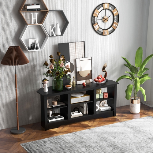 Costway 58" TV Stand with 6 Open Storage Shelves Shelf for 18 inch Fireplace(not included)