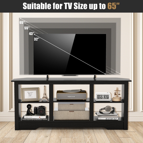 Costway 58" TV Stand with 6 Open Storage Shelves Shelf for 18 inch Fireplace(not included)