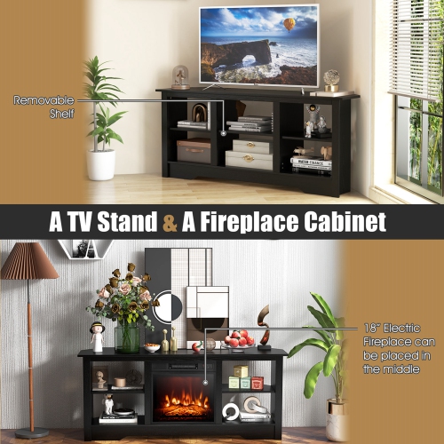 Costway 58" TV Stand with 6 Open Storage Shelves Shelf for 18 inch Fireplace(not included)
