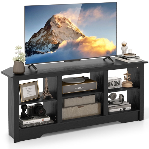 Costway 58" TV Stand with 6 Open Storage Shelves Shelf for 18 inch Fireplace(not included)