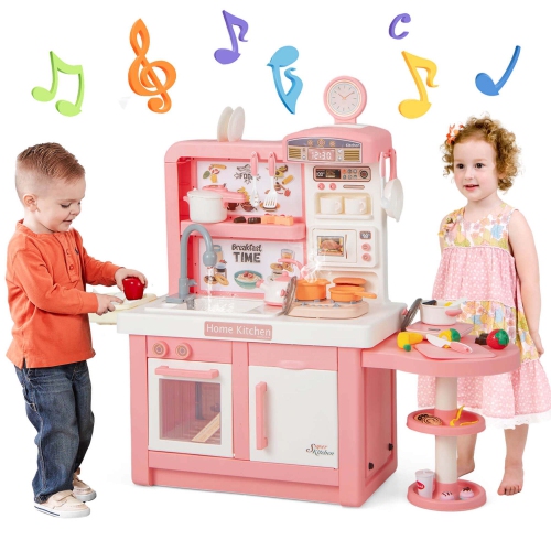 Costway Kids Pretend Kitchen Playset Role Play Kitchen Play Toy with Sink Oven Microwave